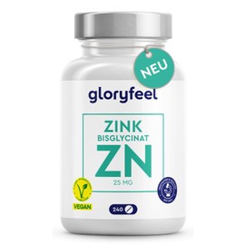 Zinc Tablets - 25 mg Elementary Zinc Bisglycinate (Zinc Chelate) - Highest Bioavailability - Perfectly Compatible - 240 Small, Vegan Tablets High Dose - Laboratory Tested and Without Unnecessary Additives