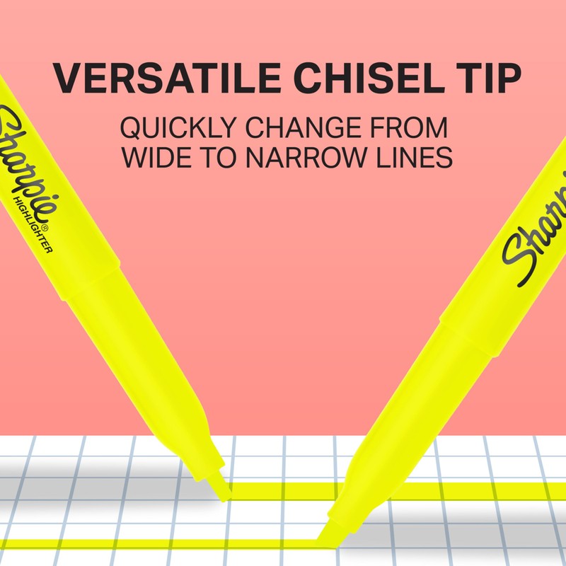 Sharpie Pocket Style Highlighters, Chisel Tip, Fluorescent Yellow, Box of