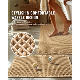 Large Waffle Bath Mat Set, Non Slip Bathroom Mat Set, Ultra Absorbent Bath Mats for Bathroom Decor, Extra Soft Floor Bathroom Rugs Sets 2 Piece, Washable Bath Mats (51×119cm and 41×61cm)