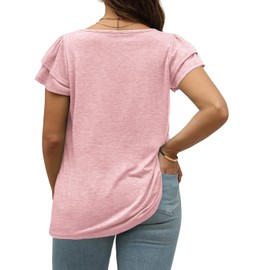 Womens Summer Tops Plus Size Casual Square Neck Tee Petal Sleeve Shirts Light Pink 3XL