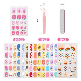 14Pcs Nail Stickers For Kids, 1Pc Tweezers, 1Pc Nail File, Nail Stickers For Kids, Nail Art For Kids, Colorful Nail Files, Full Wrap Nail Stickers