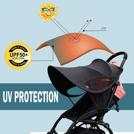 Universal Stroller Sun Cover UV Protection Baby Stroller Sun Shade Adjustable Buggy Sun Rain Shade Blackout Canopy Cover Pushchair Sunblock Cover for Travel Park Zoo(Cover only)