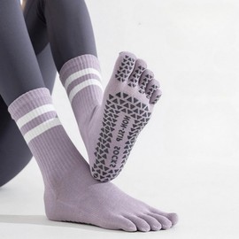 Runnib Pilates Yoga Sports Toe Socks with Non-Slip Grip and Double Stripes Health Dusty Pink