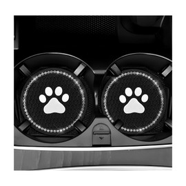 NYTKL 2PCS Bling Car Cup Holder Coaster, 2.75 Inch Cute Paw Print Drink Pad Crystal Auto Insert Mats, Anti Slip Embedded Fashion Coasters Decorative Accessories for Most Vehicles (Black)