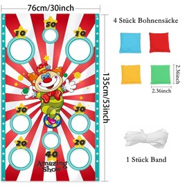 Yunchu Online Circus Party Throwing Game Carnival Games Circus Throwing Game Banner with 4 Bean Pockets Circus Birthday Decoration Banner for Carnival Price Games Group Sports