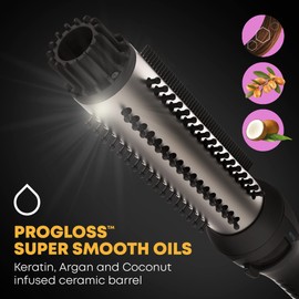 Revamp Progloss Volume & Wave Ceramic Heated Brush – Curling Iron Brush with Retractable 1.25” Bristles, Ceramic Barrel Infused with Progloss Oils for Frizz-Free Shine – Auto-Off & 9’ Swivel Cord