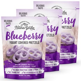 Nature's Garden Blueberry Yogurt Covered Pretzels, No Trans Fat, Indulgent Snack, Flavored Pretzels – 7 Oz Bag (Pack of 3)