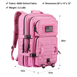 Hannibal Tactical MOLLE Assault Backpack, Tactical Backpack Military Army Camping Rucksack, 3-Day Pack Trip w/USA Flag Patch, D-Rings, Pink
