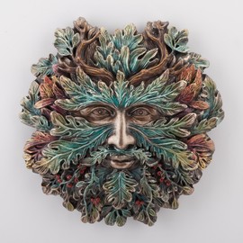 Veronese Design 5 1/8 Inch Winter Solstice Antler Greenman Wall Sculpture Hand Painted Resin Plaque