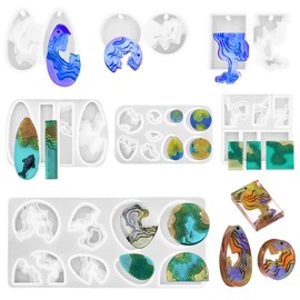 SENHAI 7 moldes de resina con colgante de isla, estilo océano, moldes de silicona epoxi para hacer manualidades, colgantes, llaveros y joyas