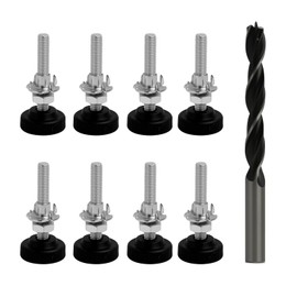 Anrbb 8 Stück Stellfüße M8 x 50 mm mit Gummifüßen Schraubbar, Höhenverstellbare Füße für Möbelbeine, Verstellbare Möbelfüße M8, Gummipuffer M8 mit Muttern, Schrankfüße Verstellbar, Inkl. Bohrer