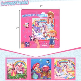 LovesTown Magnetic Puzzles for Toddlers, 48PCS Fairytale Travel Puzzle Book, 3 in 1 Educational Learning Magnets for Kids, Ideal Road Trip Activities Toys for Boys and Girls