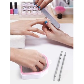 Cuenco de remojo de uñas, 2 piezas de esmalte de gel para remojar en polvo, cuenco de manicura con pelador triangular de cutículas y empujador de cutículas de acero inoxidable (rosa)