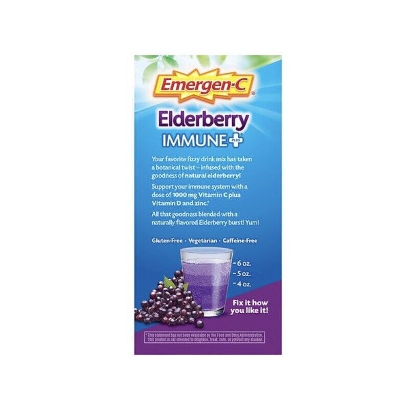 Emergen-C Elderberry Immune Plus Flavored Fizzy Drink Mix. Expires 12/2025.