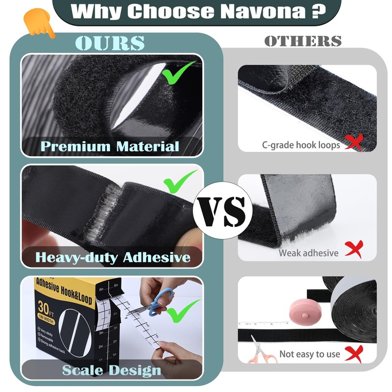 Navona 30Ft x 1 Inch Hook and Loop Strips with