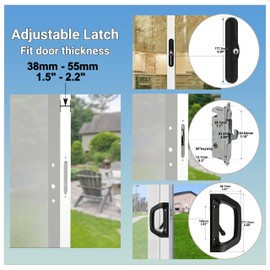 Sliding Door Lock and Handle Set with Key for Sliding Glass Door Lock, Fits Door Thickness 1-1/2" to 1-3/4", 3-15/16” Screw Hole Spacing, Reversible Design(Non-Handed) Black