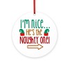 CafePress Im Nice Hes Naughty Elf Hat Round 4" MDF