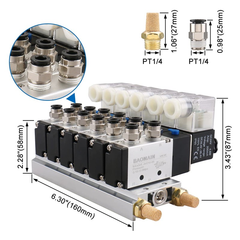 Baomain 4V210-08 DC 24V Single Head 2 Position 5 Way