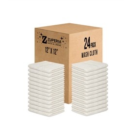 ZUPERIA White Wash Cloth Bulk - 12" x 12" - 100% Cotton Economical Light Weight Towels for Commercial Use - Quick Dry, Ultra-Soft, and Absorbent Bulk Towels (Pack of 24)