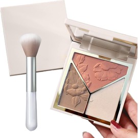 Iluminadores Paleta de rubor Contour Highlight 3 en 1 con pincel, paleta de maquillaje sedoso para contorno de bronce facial Natural Shiny Contour Highlight Duradero Ligero (A)