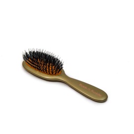 Small Mixed Natural Boar Bristle Hairbrush - Wooden Paddle Brush & Detangler. Perfect For Thick Curly Hair. Combs, Conditions & Makes Hair Glossy, Healthy & Tangle Free. Made In UK (Gold)