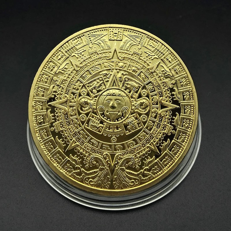 Voocye Mayan Civilization Aztec Calendar Coin 40mm Diameter (1 Gold)