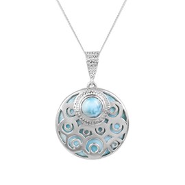 Ravishing Impressions Anhänger aus 925er Sterlingsilber mit rundem Larimar, natürlicher Anhänger aus 925er Sterlingsilber mit Kette, Strandschmuck