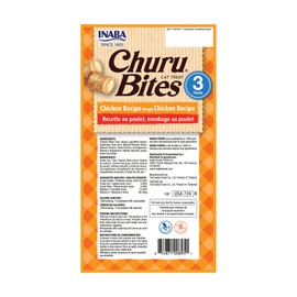 INABA Churu Bites for Cats, Soft Baked Chicken Churu Filled Cat Treats with Green Tea Extract, 0.35 Ounces Each Tube, 3 Tubes Total, Chicken Recipe