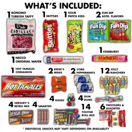 Fun Flavors Box Candy Gift Box Snack Care Package 60 Count Variety Sweets Chocolates Skittles