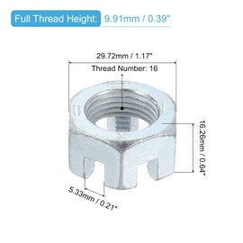 sourcing map 3/4-16 UNF Hexagon Slotted Nut, Grade 6.8 Zinc-Plated Carbon Steel Hex Nuts Good for Machinery Repairing, Silver, 4Pcs