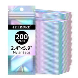 JETMORE 200 Pcs Holographic Bags, Mylar Resealable Bags, 2.4x5.9" Smell Proof Bags, Foil Pouch Sample Freshie Packaging Bags for Small Business Jewelry, Candy, Party Favor, Gift, Food Storage