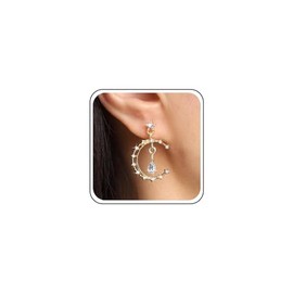 Cimenexe Bohemian Crystal Star Crescent Moon Earrings Gold CZ Star Moon Drop Earrings Tears Rhinestone Moon Earrings Small Crystal Star Stud Earrings Jewellery for Women and Girls Gifts, Zinc, No