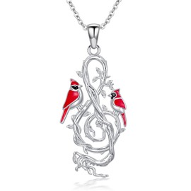 PELOVNY Red Cardinal Necklace 925 Sterling Silver Music Note Pendant Cardinal Memorial Jewelry for Mothers Day Birthday Christmas Gifts Men Women
