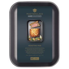MasterClass Hard Anodised Roasting Tin, Aluminium Roaster with Teflon Non Stick Coating, 37 x 26.5cm (14.5 x 10.5), Black