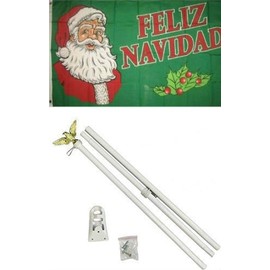 Moon Knives 3x5 Merry Christmas Feliz Navidad Flag White Pole Kit Set - Party Decorations Supplies For Parades - Prime Outside, Garden, Men Cave Decor Flag