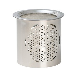 Steel Incense Burner with Flower of Life Motif - Handmade, Stainless Steel Strainer for Tea Light, Aromatherapy Warmer for Meditation and Wellness, 8 cm Height - Silver