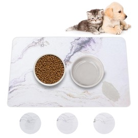 MOSANEE Large Stone Dog Food Mat,Absorbent Cat Dog Mat for Food and Water, Quick Drying Pet Feeding Mat, Anti-Slip Diatomaceous Earth Dog Bowl Mat for Messy Drinkers,White Painted Marble 24''x16''