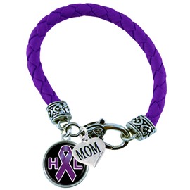 Custom Bracelet Hodgkin's Lymphoma Awareness Purple Leather Choose MOM OR DAD Charm ONLY Jewelry Family