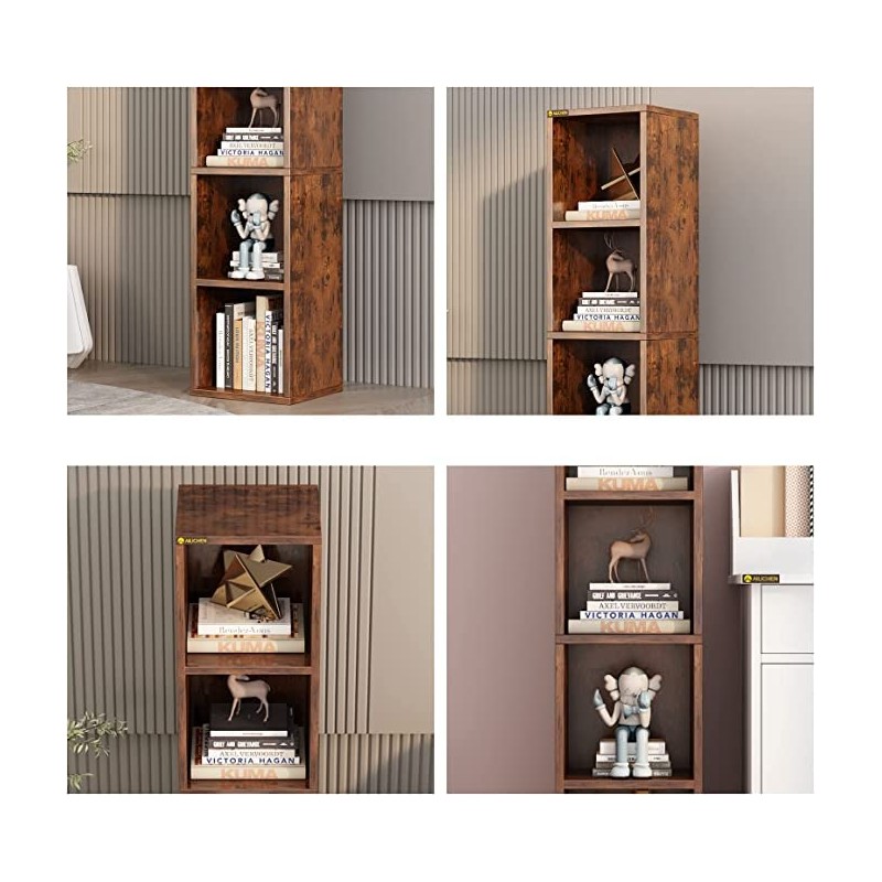 ALISENED 4 Cube Small Bookshelf, Narrow Storage Organizer Shelf, Wooden