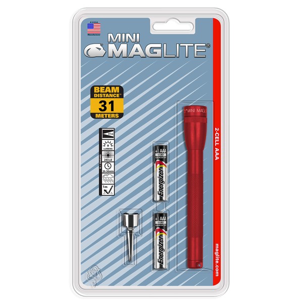 Maglite Mini Incandescent 2-Cell AAA Flashlight, Red
