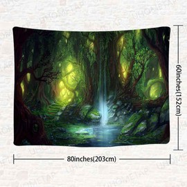 Enchanted Forest Tapestry Fantasy Forest Tree Nature Landscape Tapestry Wall Hanging Fairy Tale World Waterfall Tapestry Wall Hanging for Home Decor Picnic Mat Tablecloth 80X60 Inches GTQQUH792