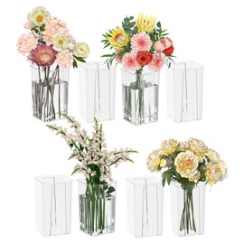 Kiddream 8 Packs Clear Acrylic Flower Vases for Centerpieces, Plastic Tall Square Vase