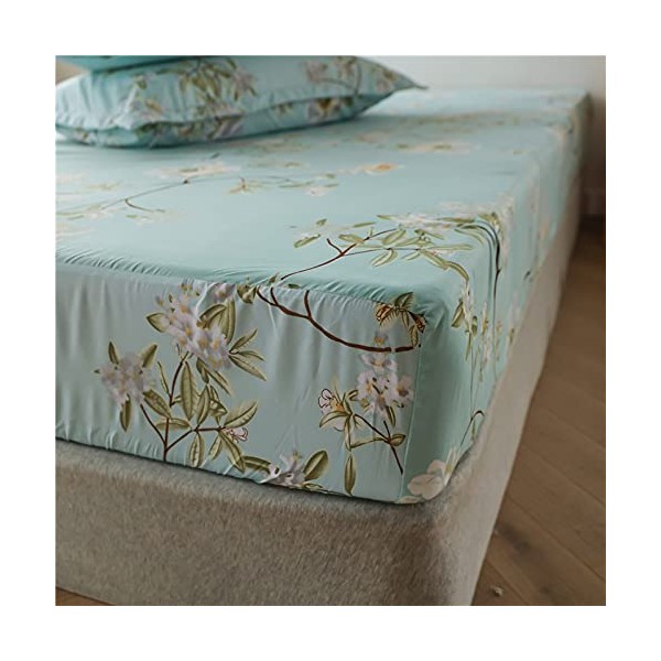 Boqingzhu Fitted Sheet 140 x 200 cm Green White Flowers