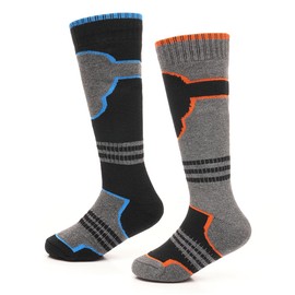 2 Pack Thermal Ski Socks Boys | Durable, Flexible, Thick Ski Socks Kids | Lightweight & Quick Drying | Skiing, Sports, Skating, Snowboarding, Outdoor Activities | Blue Grey | Size 9-12 12.5-3.5 4-6