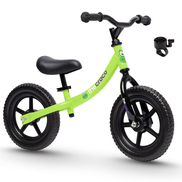 The Original Croco Ultra Lightweight and Sturdy Balance Bike.2 Models for 2, 3, 4 and 5 Year Old Kids. Unbeatable Features. Toddler Training Bike, No Pedal. (Light Green, Sturdy 12 Inch)