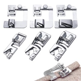 6 Pieces Stainless Steel Sewing Feet, Narrow Rolled Hem Pressure Foot Presser Foot Set (3/4/6 mm) Wide Rolled Hem Foot (4/8, 6/8, 8/8 Inch) Hem Foot Presser Foot Foot Sewing Machine Feet for Elina