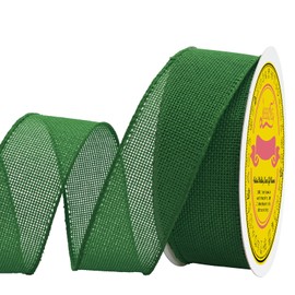 LEEQE Emerald Green Burlap Ribbon 1-1/2 Inch x 10 Yard Emerald Green Wired Ribbon for Christmas Tree Gift Wrapping Wedding Crafts Burlap Wired Ribbon for Wreath Bow Outdoor Decor