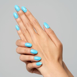 GLAMERMAID Press on Nails Oval,Sky Blue Medium False Nails with Adhesive Tabs,24 Pcs Glossy Oval Short Glue on Nails for Women,Reusable Acrylic Stick on Nails for Gift