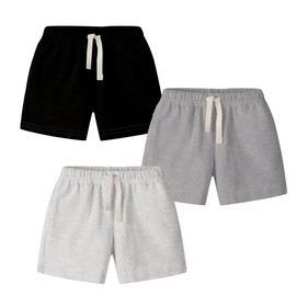 AIUI-HARNSBORN Toddler Boys 3 Pack Pull-on Knit Shorts, Solid Color Soft Sweat Shorts with Drawstring(Dgrey/Lgrey/Black, 3-6 Months)