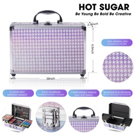 Hot Sugar Makeup Kit for Girls 10-12, Girls Makeup Set Ages 8-12, 14-16 With Aluminum Makeup Case (PURPLE HOUNDSTOOTH)
